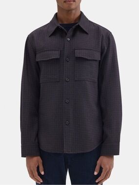 Theory Garvin Ansedonia Shirt Jacket Recycled Italian Wool Blend Flannel Check M